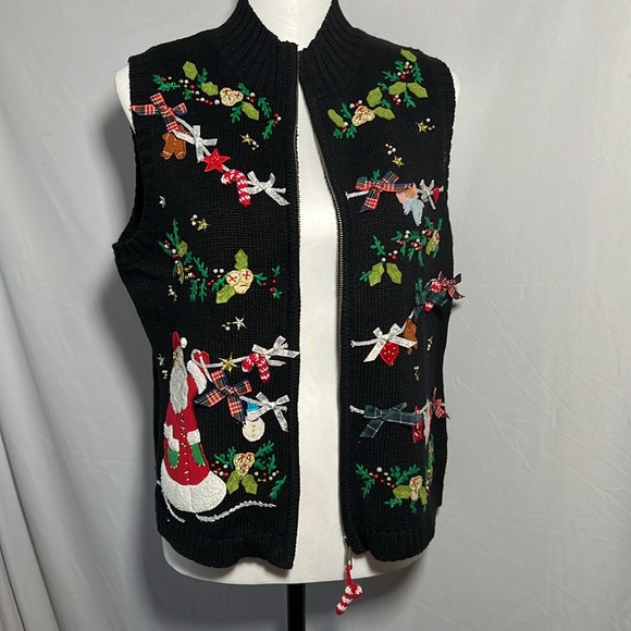 Planet & Co. Petite Knit Holiday Christmas Sweater Vest Zip Vintage Ladies Large - Picture 3 of 10